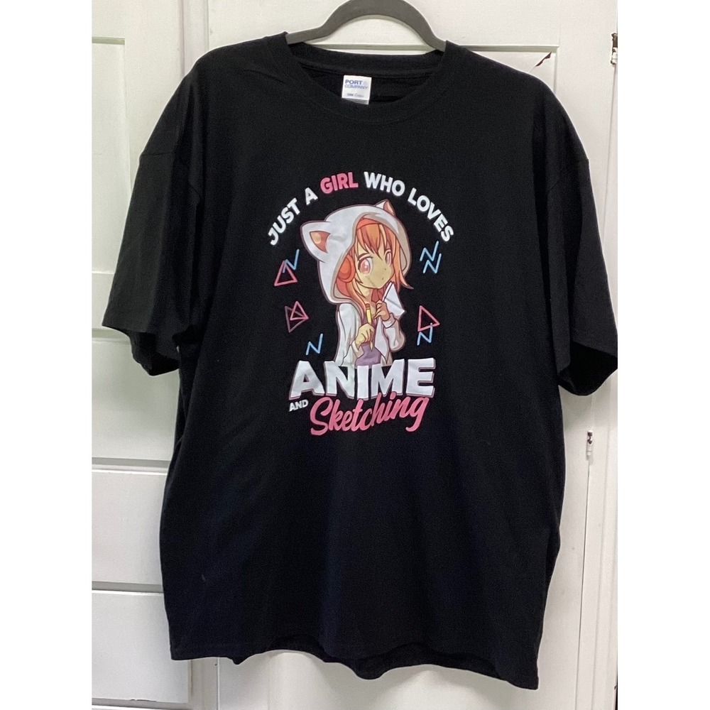 Port & Company Anime Girl Sketching Graphic T-Shirt XL